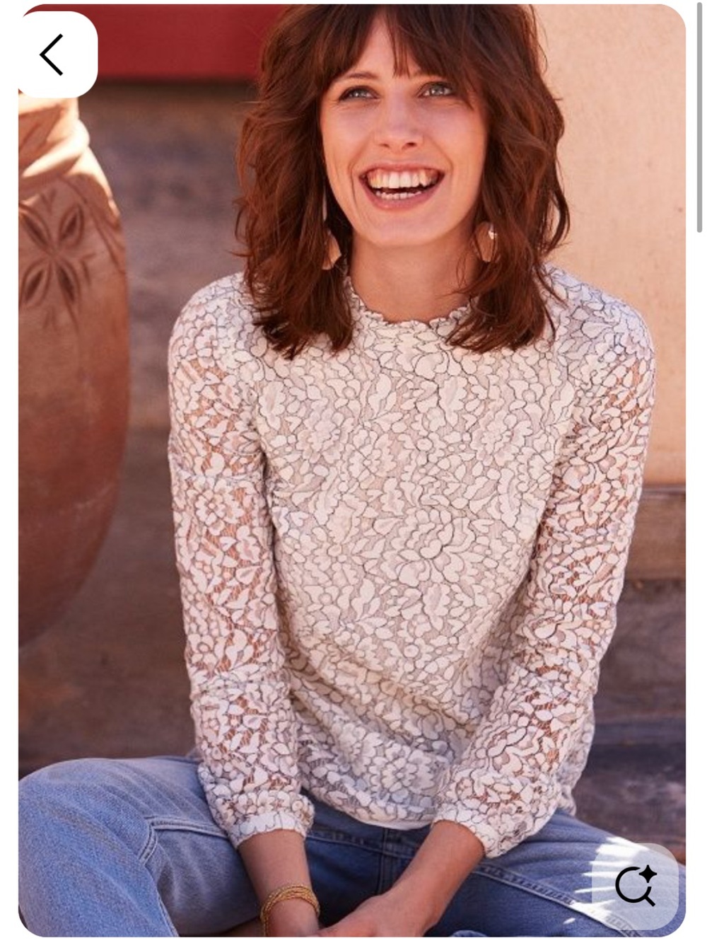 Sezane High Ruffle Neck Lace Blouse Ecru Black Carra Sunrise ?Guipure FR 40 US 8